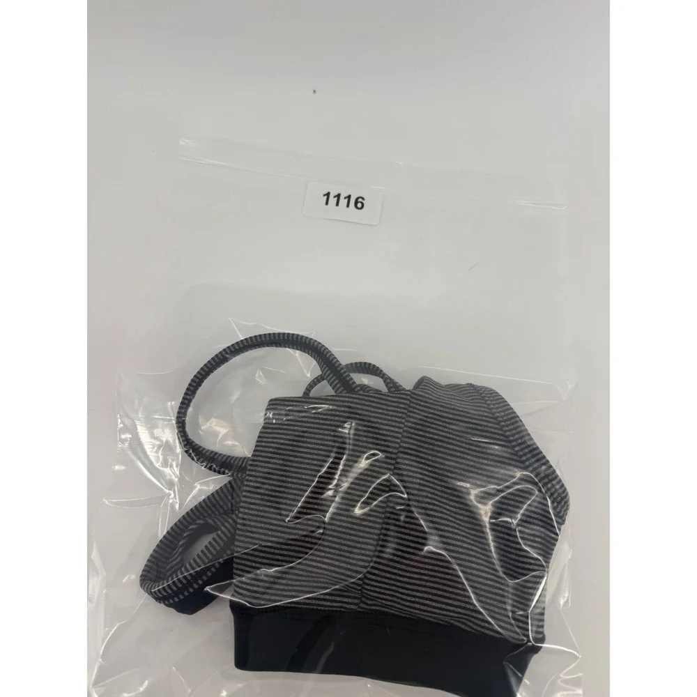 Lululemon Black Grey Striped Racerback Sports Bra‎ Size 4 Square Neck Yoga Gym